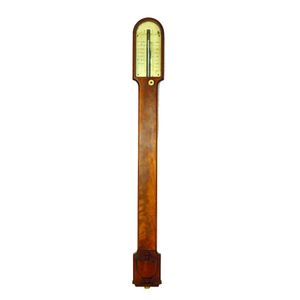 A Georgian mahogany stick barometer, with barometric scales…
