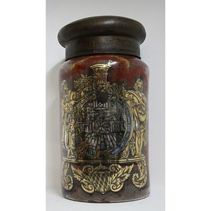 A large Pharmacy exhibition jar with coat of arms. 63 cm high.