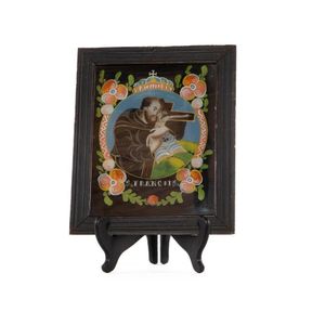 A reverse glass painting of St Francois, central European 19th…