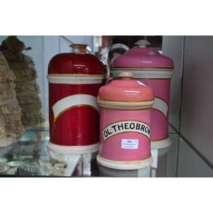 Antique porcelain apothecary jars, approx 32 cm high and…