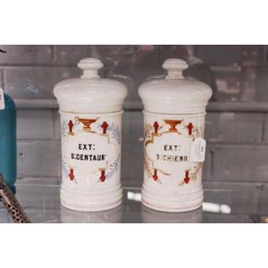 Two antique French porcelain chemist jars 'Pom:Soufe' & 'Ext:D:…