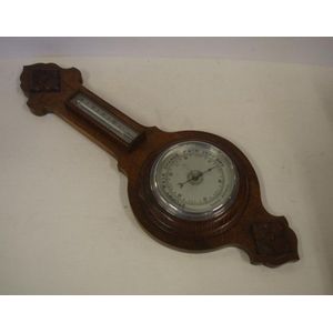 Oak Aneroid barometer, Made in England, 65 cm high, cracks to…