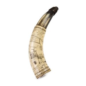 A scrimshaw powder horn engraved 'Advance Australia, William M.…