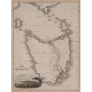 Van Diemens Land with colour lithograph view of Hobart Town,…