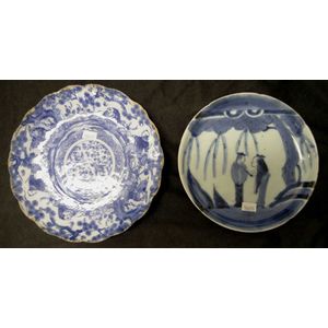 Two various Japanese painted blue & white plates including:…