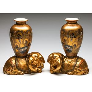 A pair of Satsuma figural elephant based vases, height 31 cm