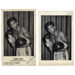 Signed Postcards by Lionel Rose and Jack Rennie Sporting Boxing