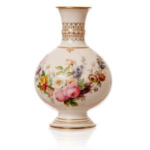 Sevres Porcelain Vase with Flowers and Gilt Highlights - Sevres/Style ...