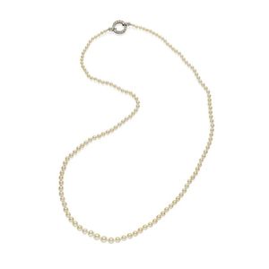 Graduated Pearl Necklace with Diamond Clasp and White Gold - Necklace ...