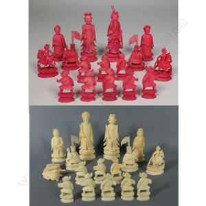 A 19th century Chinese finely carved ivory chess set, some…