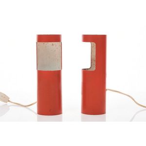 Pair of Italian table lamps, c. 1970, orange and white…