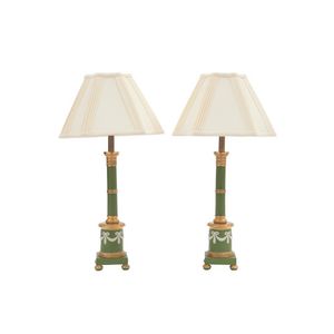 A pair of neo-classical gilt metal mounted green jasper ware…