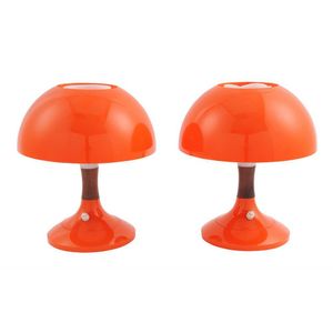 Pair of Scandinavian mushroom table lamps, orange and white…