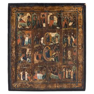 Icon: tempera and gilt on wooden panel, depicting the…