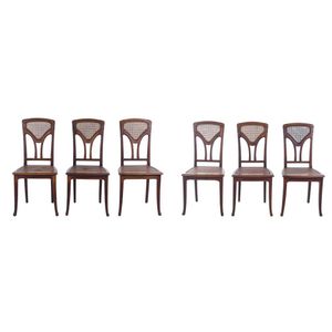A set of six Art Nouveau French walnut salon chairs, circa 1910,&hellip;