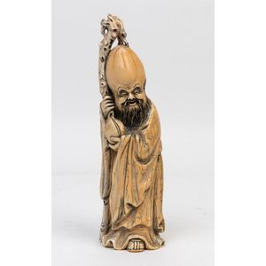 An ivory figure of Shou Lao, first half 20th century, standing&hellip;