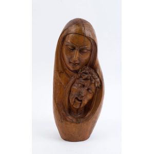 Eva Schubert Mary and Jesus sculpture, carved wood, signed 'E.…