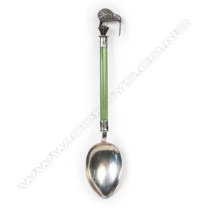 Frank Hyams (Dunedin) silver and pounamu kiwi teaspoon, the…
