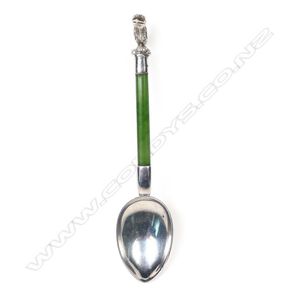 Frank Hyams (Dunedin) silver and pounamu teaspoon, the finial…