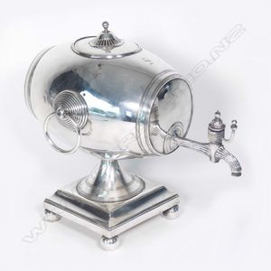 A Regency Old Sheffield Plate barrel form samovar, captured…