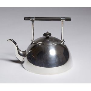 A silverplated tea pot, the design attributed to Dr Christopher…