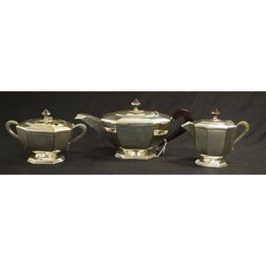 Art deco three piece silver plate teaset comprising teapot,…