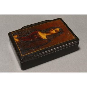 Georgian papier mache snuff box and cover, of rectangular form,…