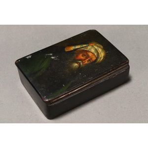 Georgian papier mache snuff box and cover, of rectangular form,…