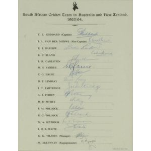 1963-64 South African tour of Australia & NZ, official team…