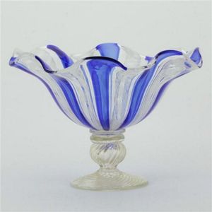 Murano Latticino ribbon glass footed dish with an aventurine…