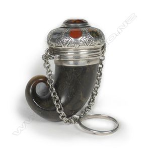 A small Victorian Scottish silver snuff mull, the hinged silver…