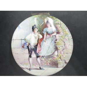 Antique French enamel lidded trinket box with traditional…