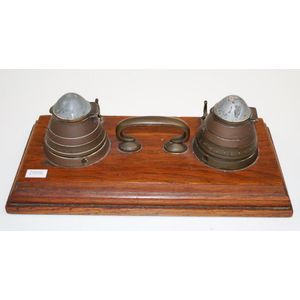 World War II trench art dual ink well standish width 28.5 cm