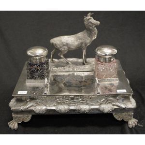 Edward VII silver plate desk standish with engraved dedication…