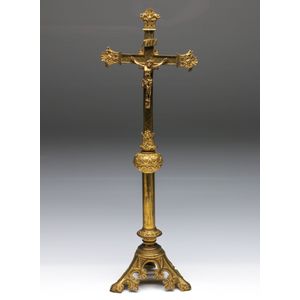 A gilt brass religious cross depicting Jesus, height 62 cm