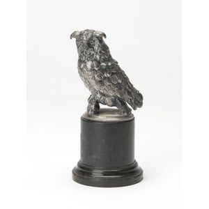 A WMF silver plated owl on marble base, Austrian, circa 1900.…