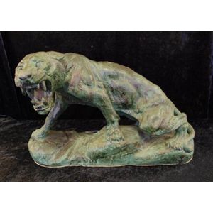Large vintage spelter panther figure signed T. Cartier & with…