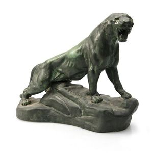 French spelter Panther figure. Incised 'Cartier' & with…