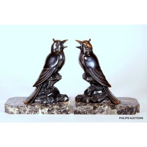 A pair of Art Deco spelter bird bookends, circa 1920s, the…