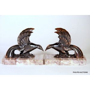 A pair of Art Deco spelter bird bookends, circa 1920s, the…