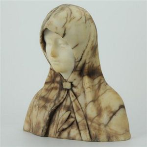 Alabaster carved bust of a lady draped in a hooded garment &…