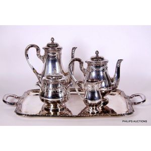 A French silver plated tea and coffee service with tray, circa…