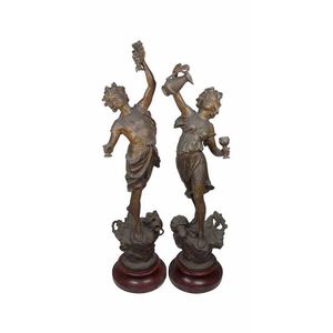 French spelter pair of figures 'Le Bonheur' & 'La Joie du Vin'…