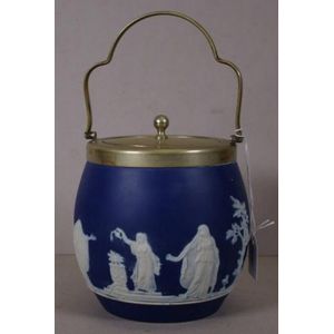 Vintage Adams blue & white biscuit barrel, blue and white…