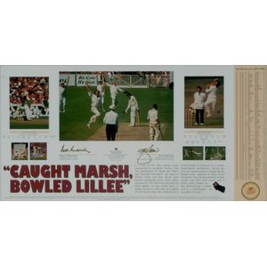 'Caught Marsh, Bowled Lillee', lithographed print signed by Rod…