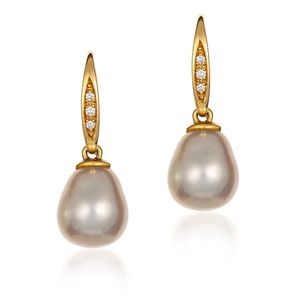 Pair of 18ct gold, South Sea Keshi pearl and diamond earrings,&hellip;