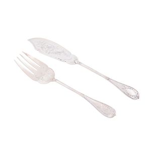 A Faberge silver fish serving knife and fork K. Faberge /,…