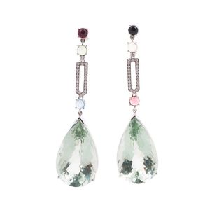 Jasmine Clip Earrings with Detachable Green Amethyst Drops