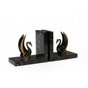 A set of swan spelter and marble bookends, French 1920s, the&hellip;