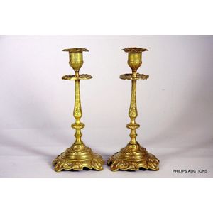 Rococo Ormolu Candlesticks with Leafy Scrolls - Candelabra/Candlesticks ...